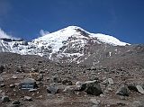 Ecuador Chimborazo 03-10 Chimborazo From Carrel Refuge The normal route goes to the left to El Castillo and then climbs along the long snow slog right or northwest toward the Ventimilla summit. From the Ventimilla summit (6167m) head towards the main Whymper summit (6310m) by crossing a large snowfield.